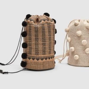 Zara pompom straw backpack
